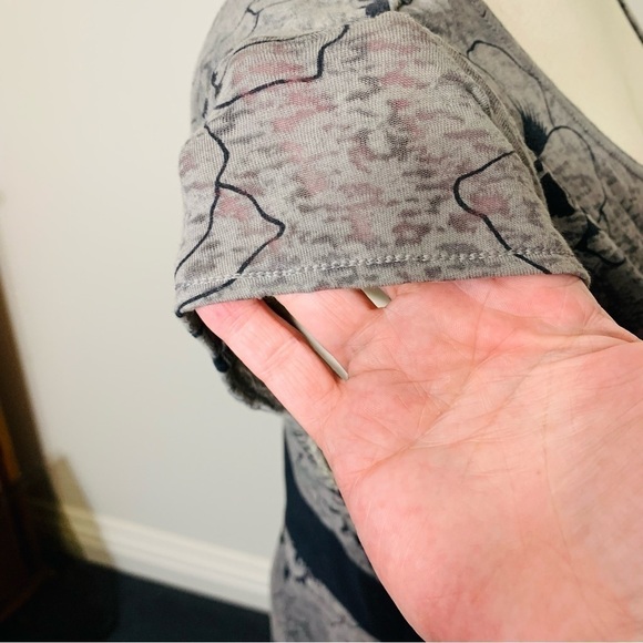 MERRELL active floral midi dress gray black sheer cap sleeves sz M quick dry - Picture 8 of 13